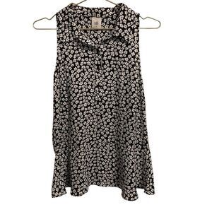 Cabi Black White Daisy Befriend Collared Peplum Tank Top Size Small